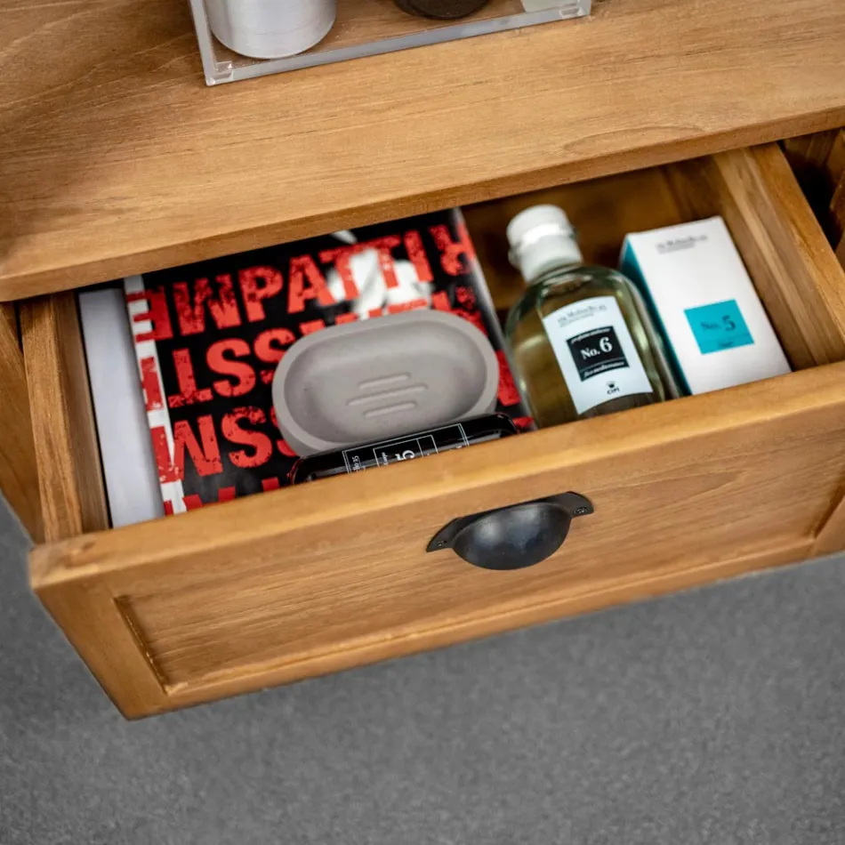 Meuble de salle de bain autoportant en teck avec deux tiroirs - Frangipanier Viadurini