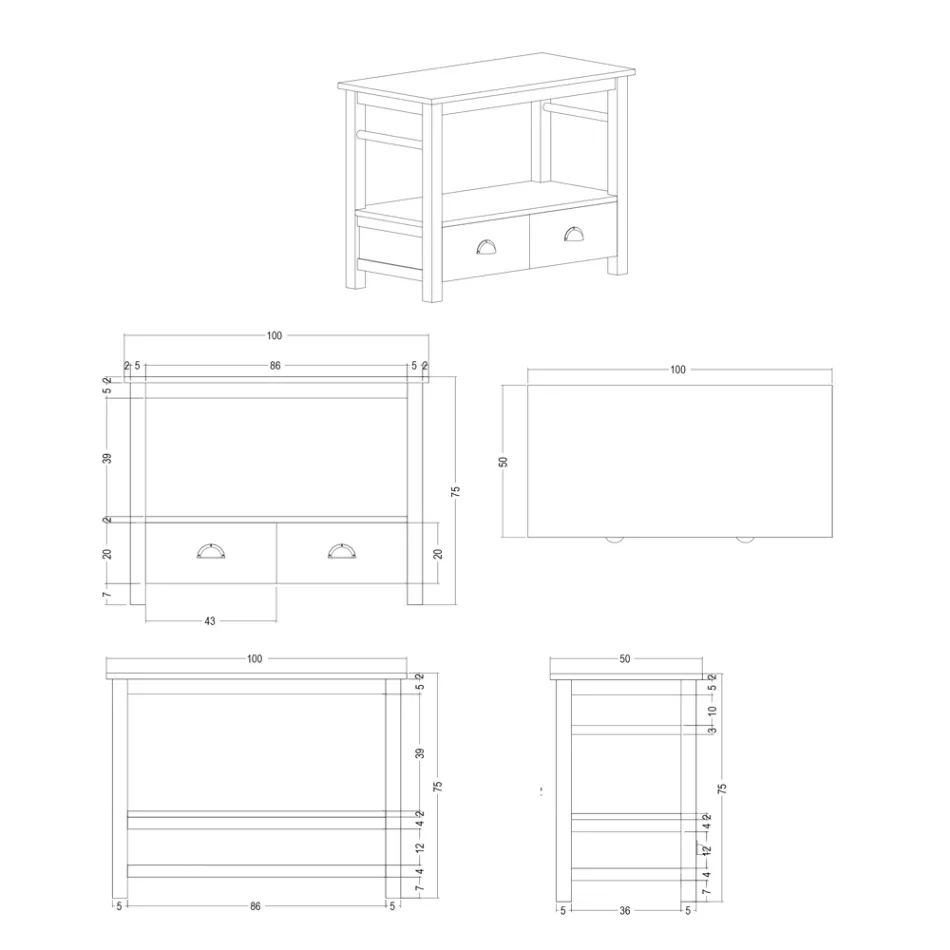 Meuble de salle de bain autoportant en teck avec deux tiroirs - Frangipanier Viadurini