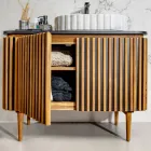 Meuble de salle de bain fait main en teck massif et acajou - Heliconia Viadurini