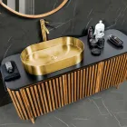 Meuble de salle de bain fait main en teck massif et acajou - Heliconia Viadurini