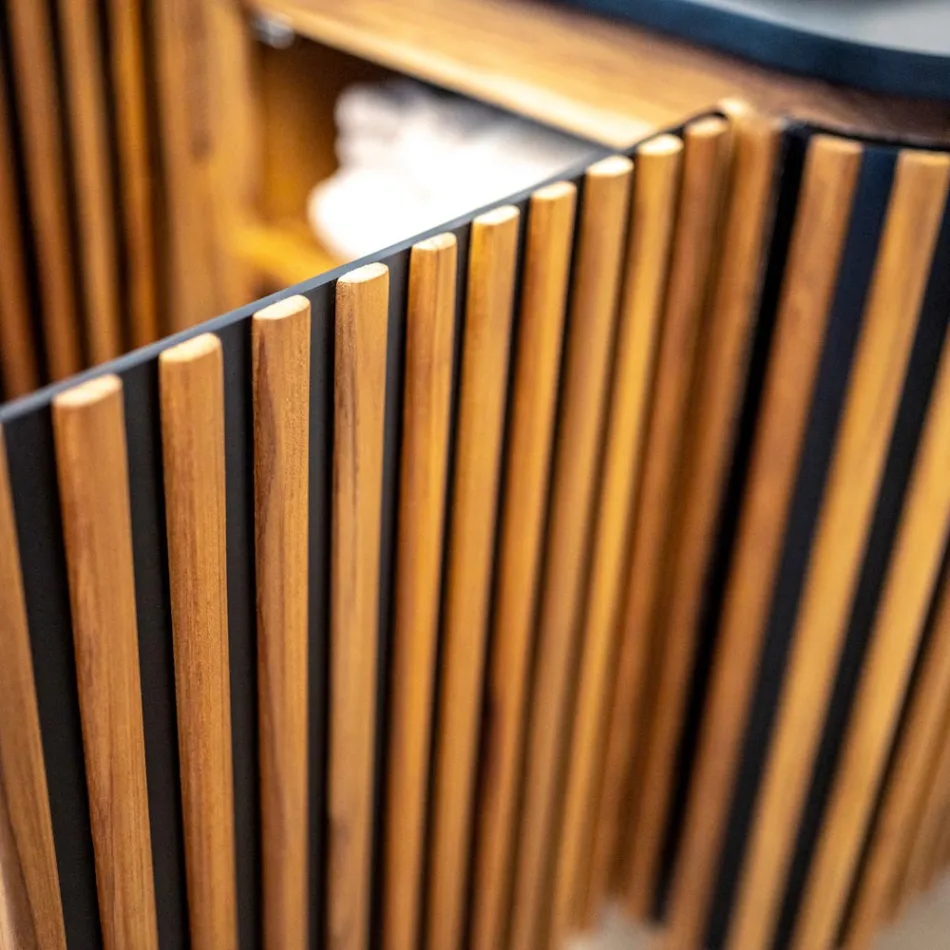 Meuble de salle de bain fait main en teck massif et acajou - Heliconia Viadurini