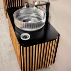 Meuble de salle de bain fait main en teck massif et acajou - Heliconia Viadurini