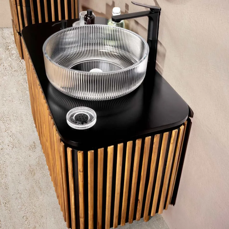 Meuble de salle de bain fait main en teck massif et acajou - Heliconia Viadurini