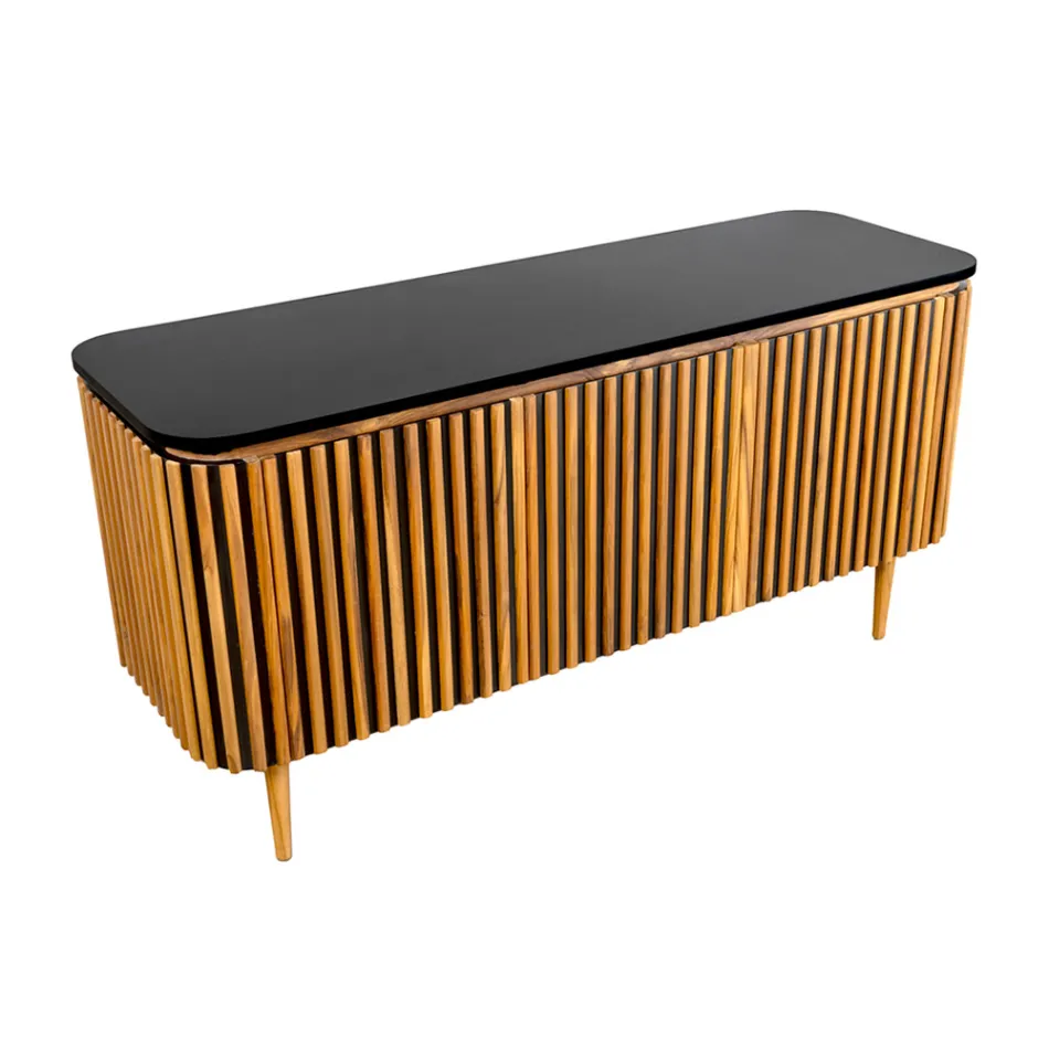 Meuble de salle de bain fait main en teck massif et acajou - Heliconia Viadurini