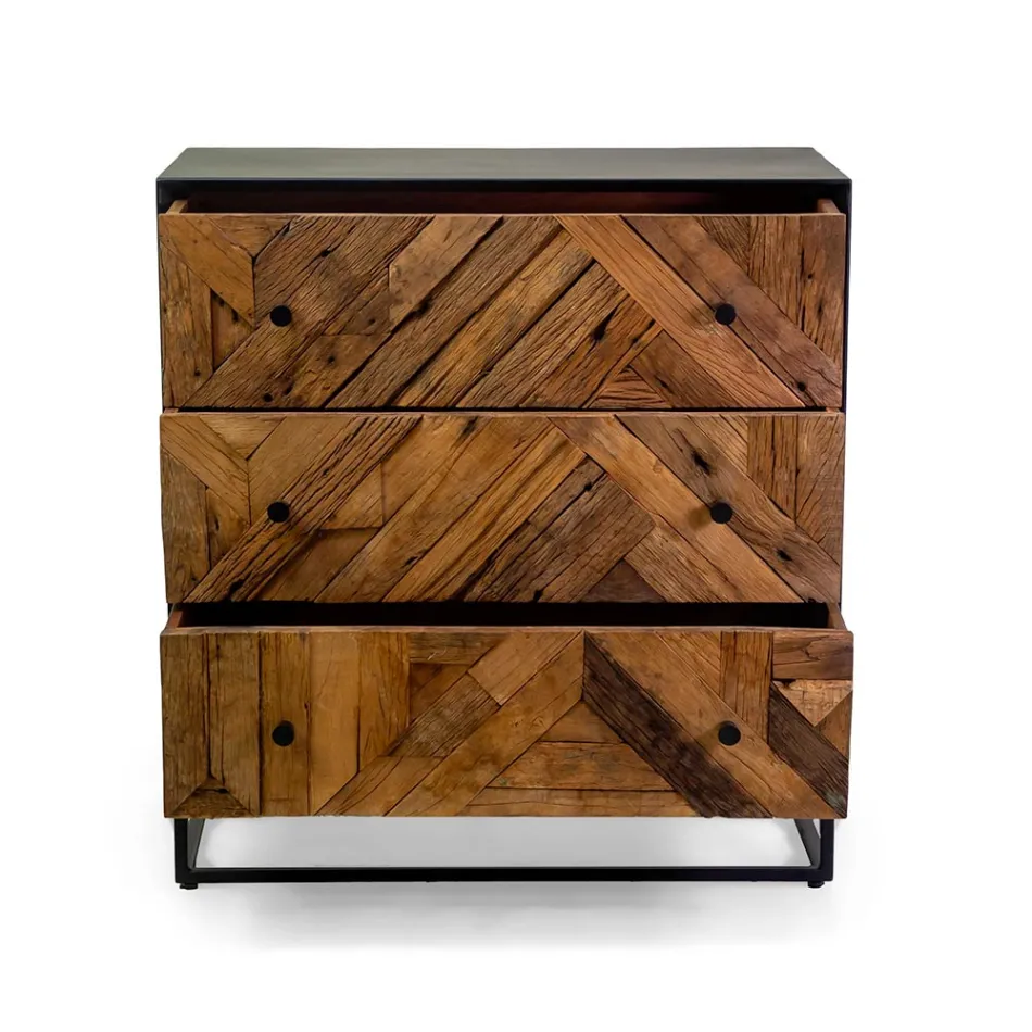 Meuble de salon en métal noir avec 3 tiroirs en bois - Wreck Viadurini