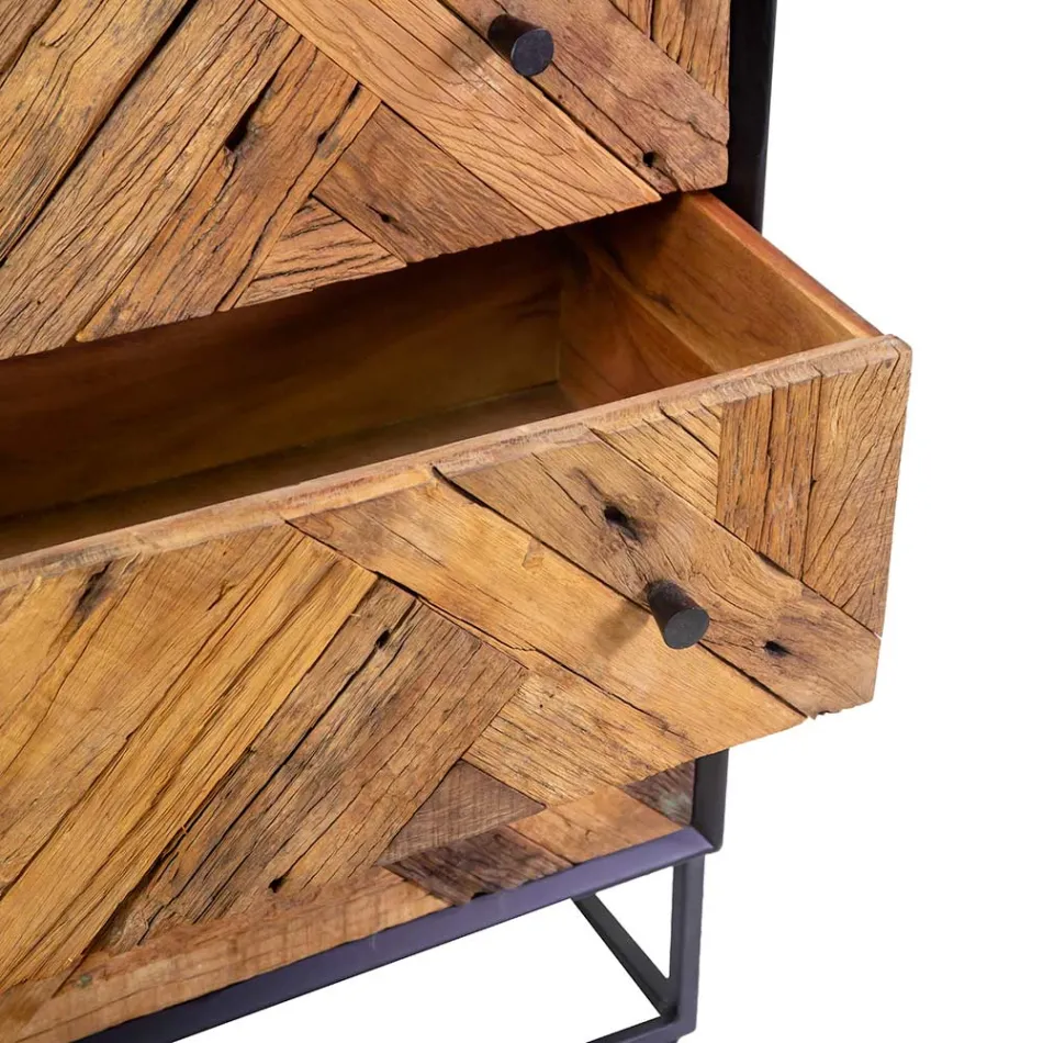 Meuble de salon en métal noir avec 3 tiroirs en bois - Wreck Viadurini