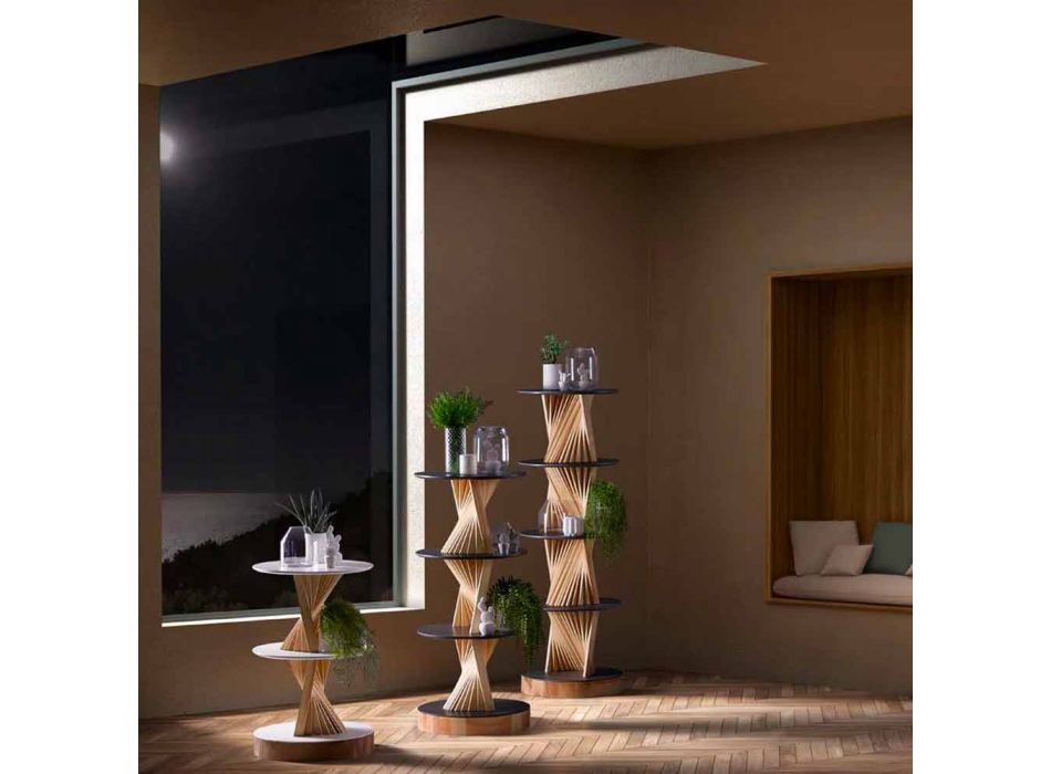 Meuble design en bois avec étagères rondes en grès Made in Italy - Aspide Viadurini