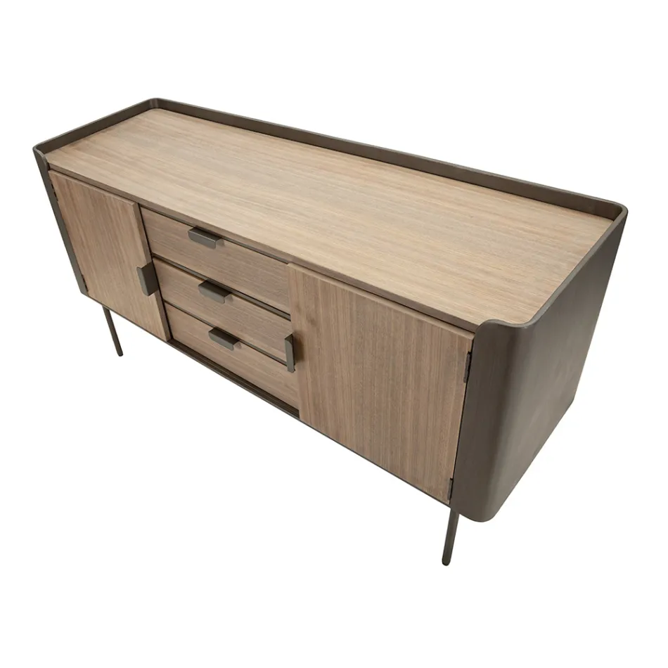 Meuble en Bois de Sapin et Fer Gris avec 3 Tiroirs et 2 Portes - Cooper Viadurini