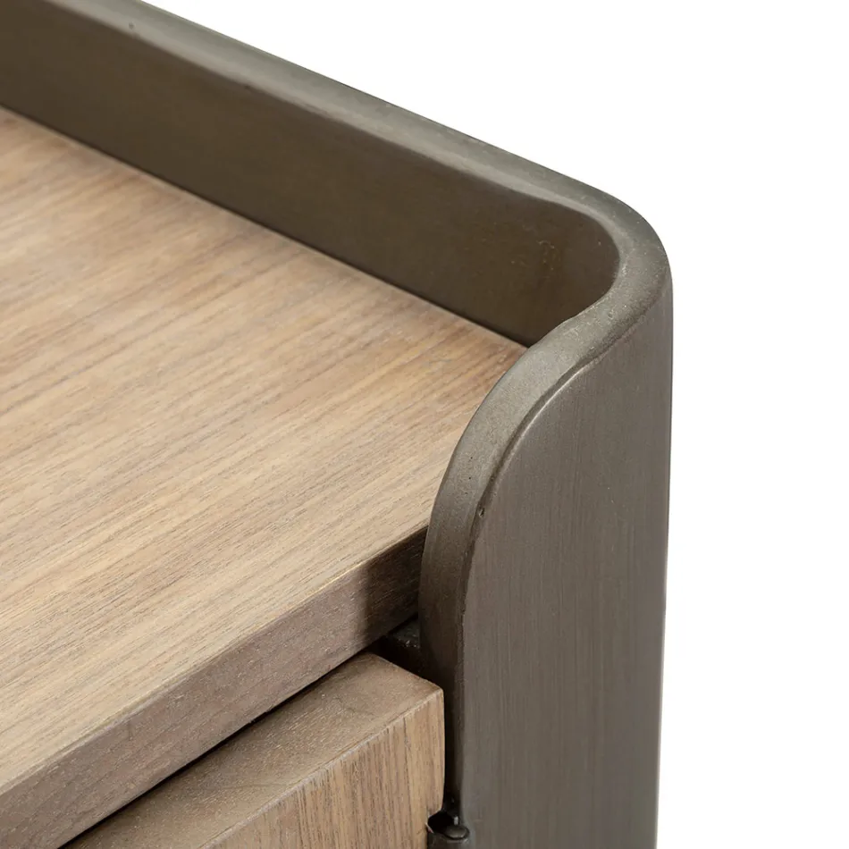 Meuble en Bois de Sapin et Fer Gris avec 3 Tiroirs et 2 Portes - Cooper Viadurini