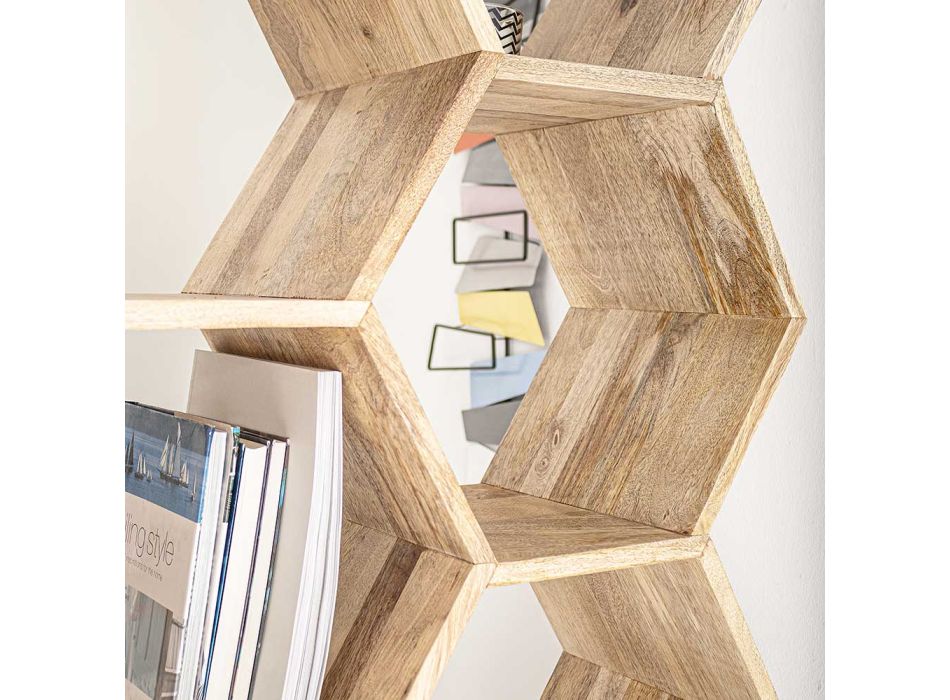 Bibliothèque de salon en bois de manguier nid d'abeille - Carida Viadurini