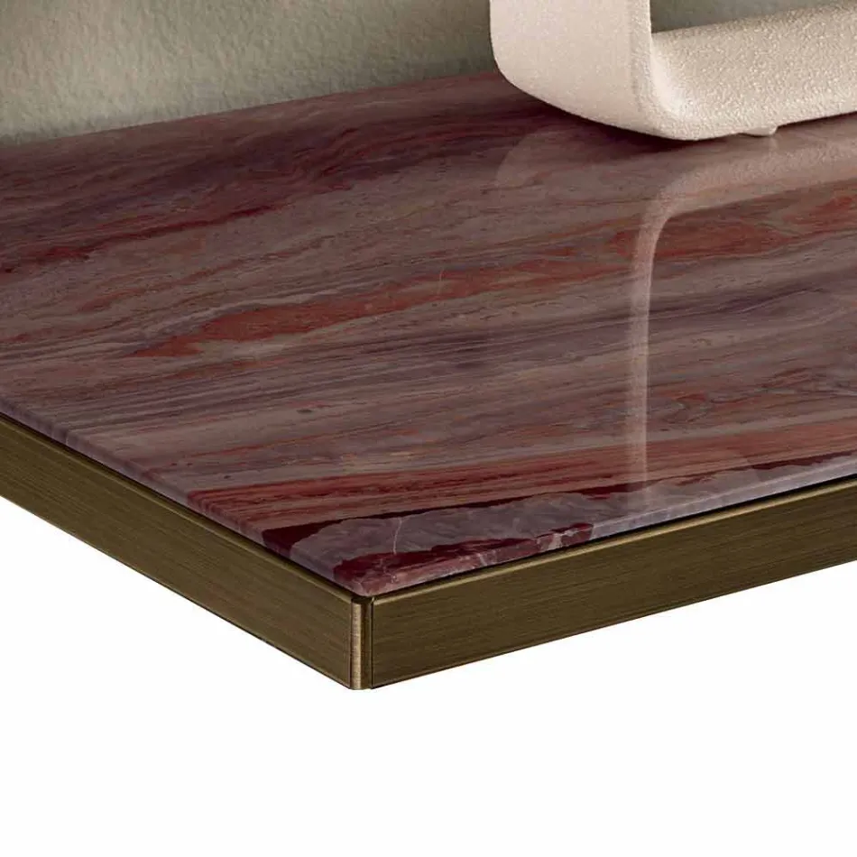 Buffet de Salon en Verre Fumé et Marbre Vert ou Rouge avec Led - Leonarda Viadurini