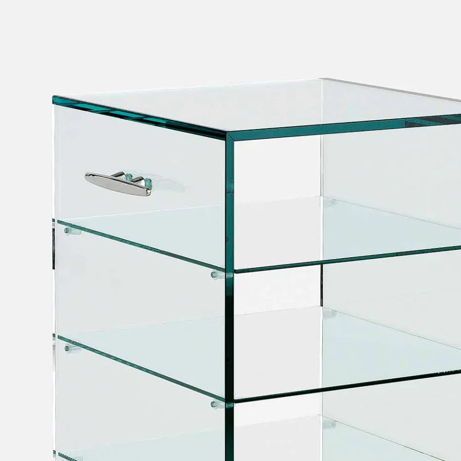 Armoire polyvalente avec roues en verre transparent avec 3,6,8 ou 10 étagères - Versatilio Viadurini