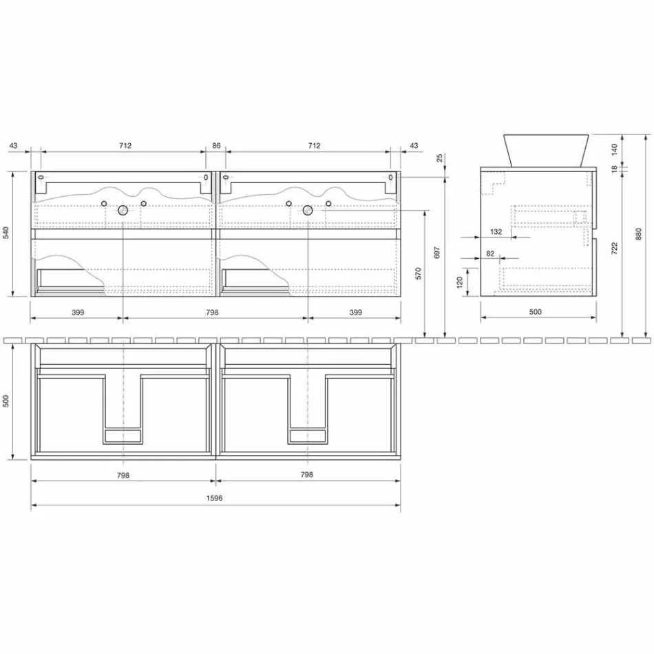 Meuble de salle de bain suspendu avec double vasque à poser - Mandrillo Viadurini