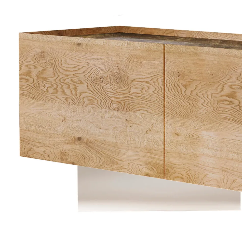 Meuble TV avec 3 portes avec base en verre trempé Made in Italy - Soraya Viadurini