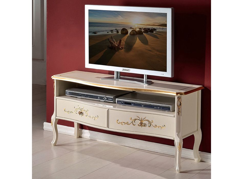 Meuble TV classique en bois blanc et noyer Made in Italy - Katerine Viadurini