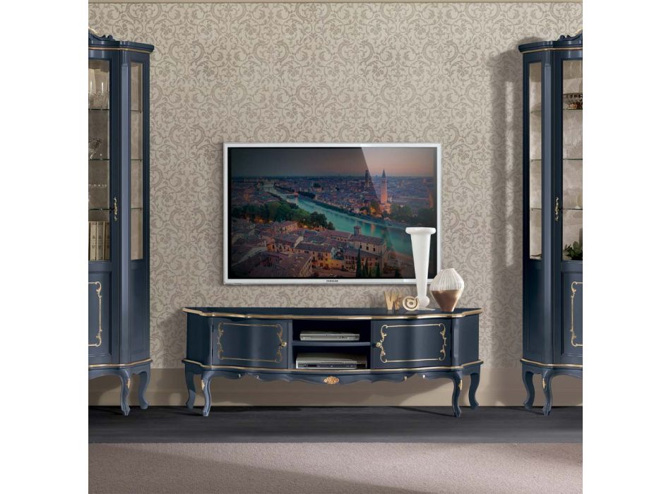 Meuble TV classique en bois avec portes et compartiments Made in Italy - Leonor Viadurini