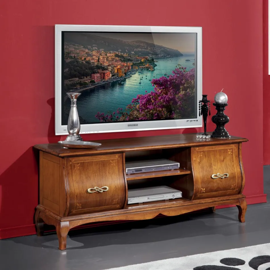 Meuble TV classique en bois avec incrustations Made in Italy - Hastings Viadurini