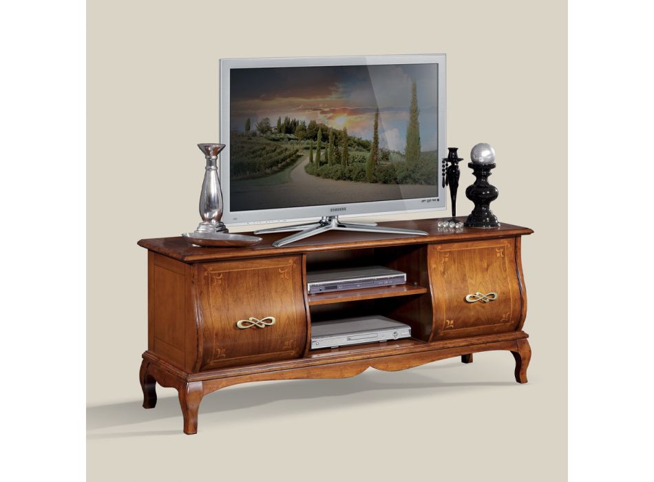 Meuble TV classique en bois avec incrustations Made in Italy - Hastings Viadurini