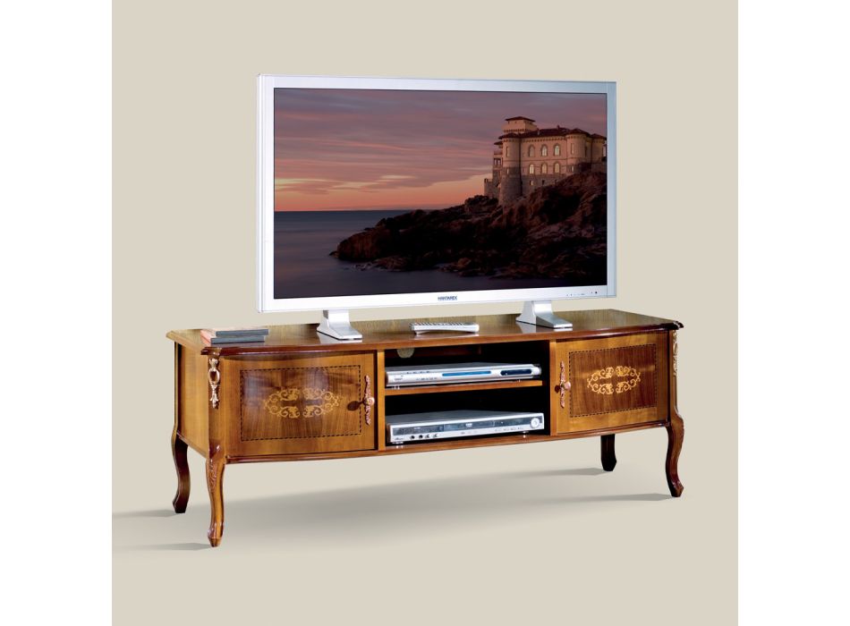 Meuble TV classique en bois avec incrustations Made in Italy - Katerine Viadurini