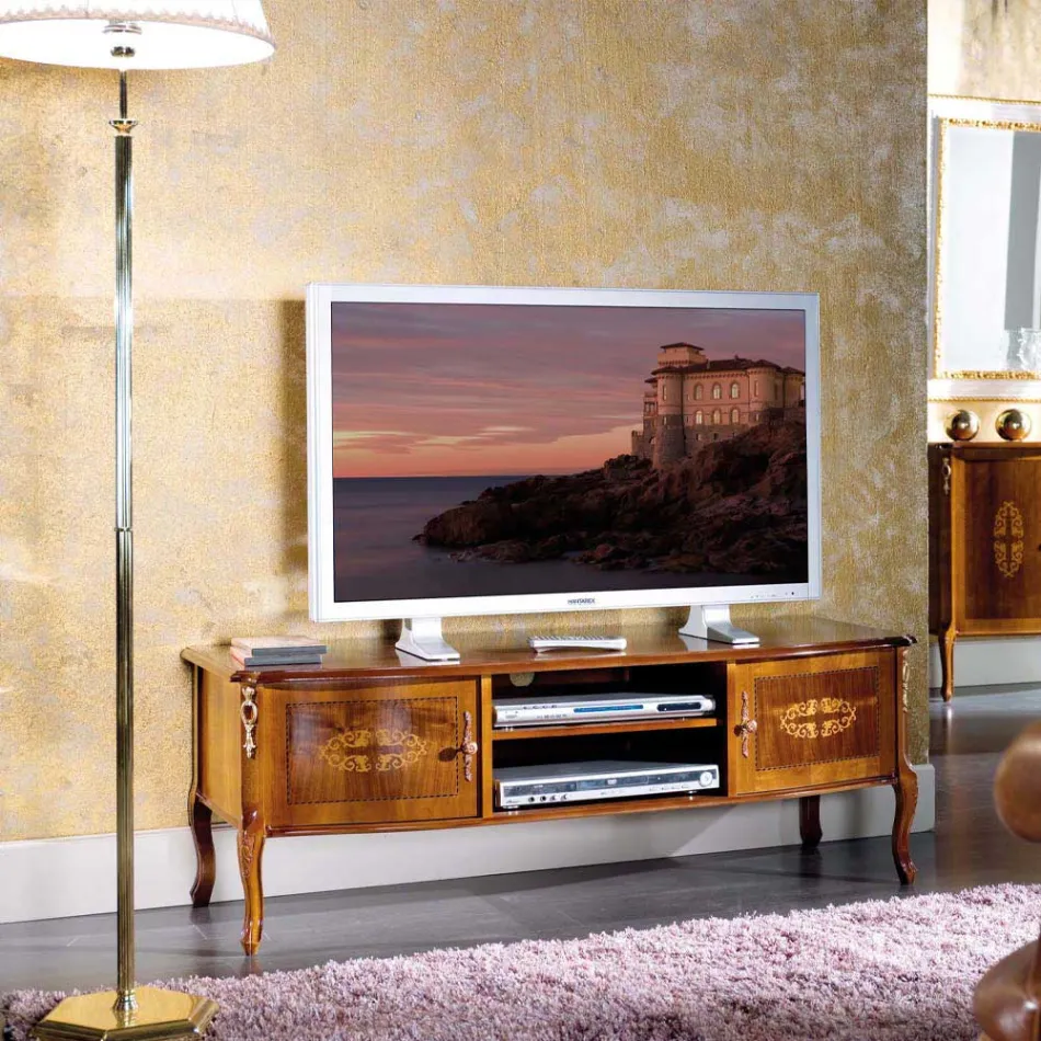 Meuble TV classique en bois avec incrustations Made in Italy - Katerine Viadurini