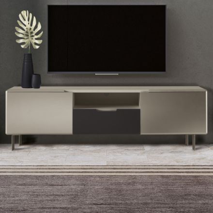 Meuble TV avec 2 portes et 1 tiroir en finition nickel et carbone - Inga Viadurini