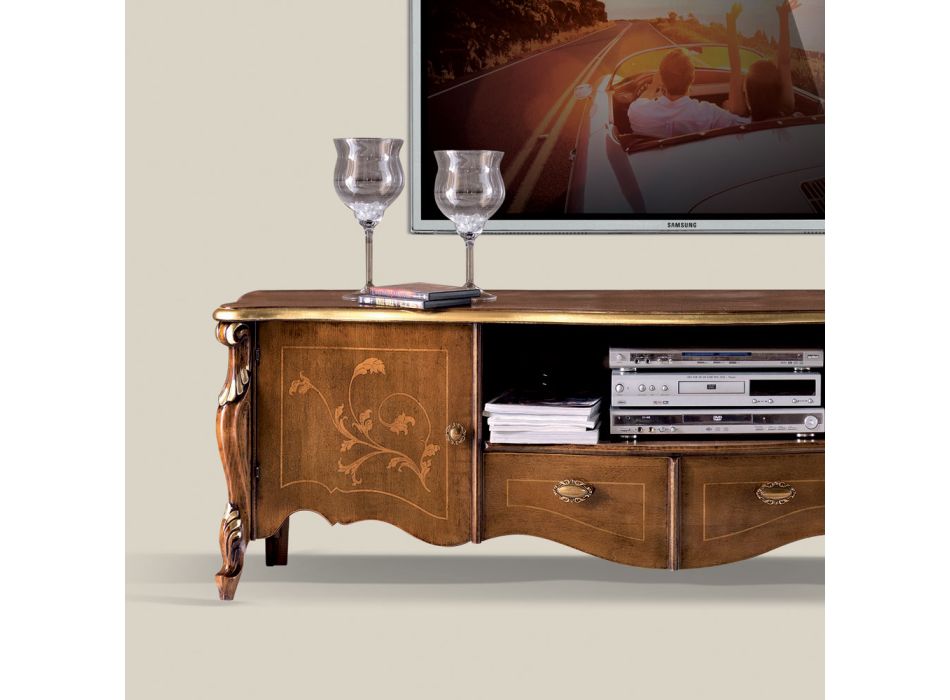 Meuble TV avec 2 portes et 2 tiroirs en bois Made in Italy - Caligola Viadurini