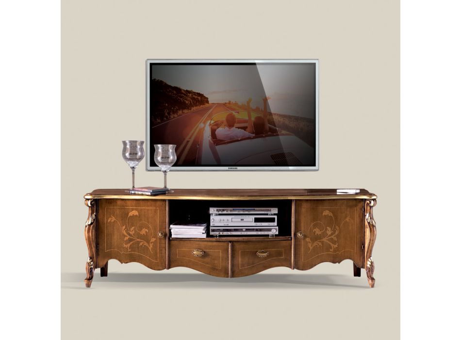Meuble TV avec 2 portes et 2 tiroirs en bois Made in Italy - Caligola Viadurini