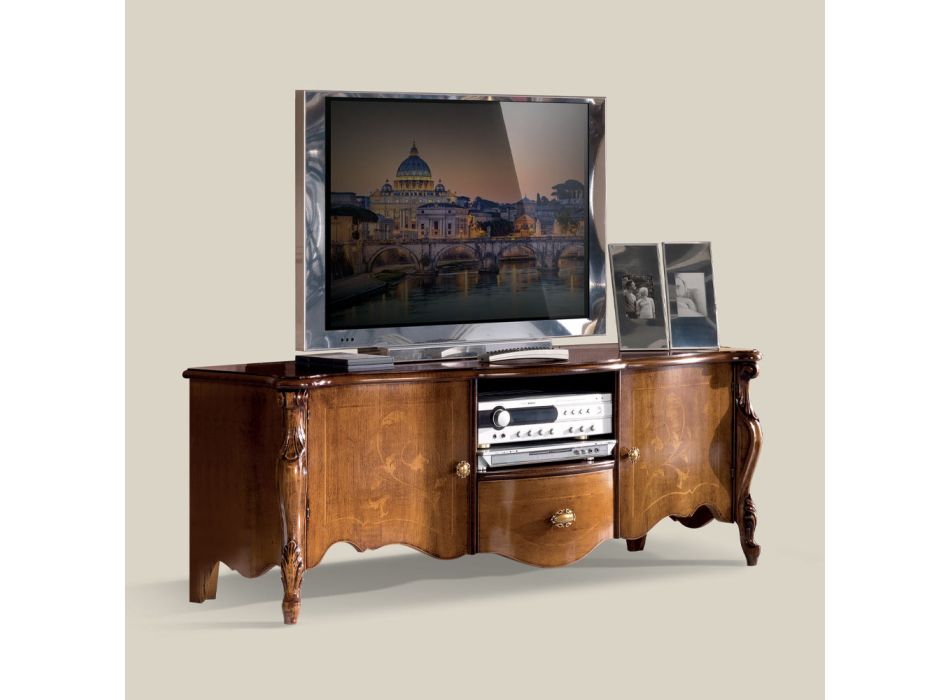 Meuble TV avec 2 portes et tiroir en bois Made in Italy - Caligola Viadurini