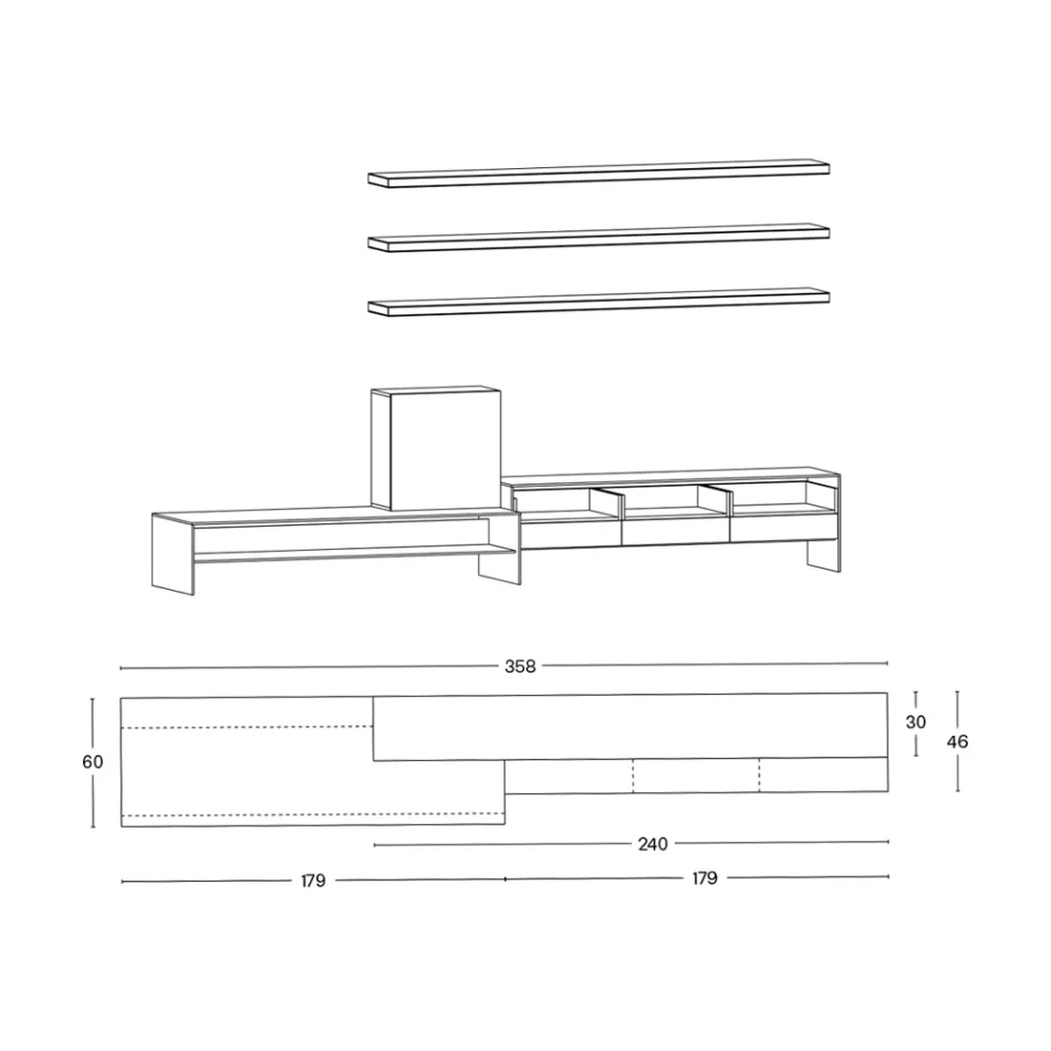 Meuble TV avec 3 étagères et conteneur à charnière Made in Italy - Roman Viadurini