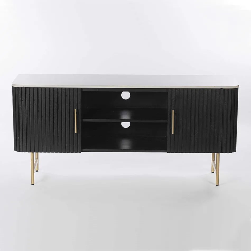 Meuble TV avec plateau en marbre et cadre en bois de manguier - Fisherman Viadurini