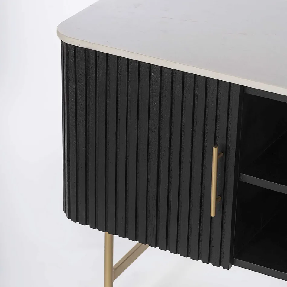 Meuble TV avec plateau en marbre et cadre en bois de manguier - Fisherman Viadurini