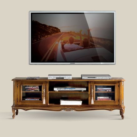 Meuble TV de salon en bois de noyer Bassano Made in Italy - Richard Viadurini