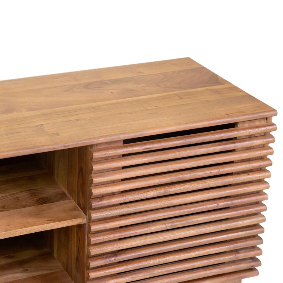 Meuble TV de salon en bois d'acacia - Vortice Viadurini