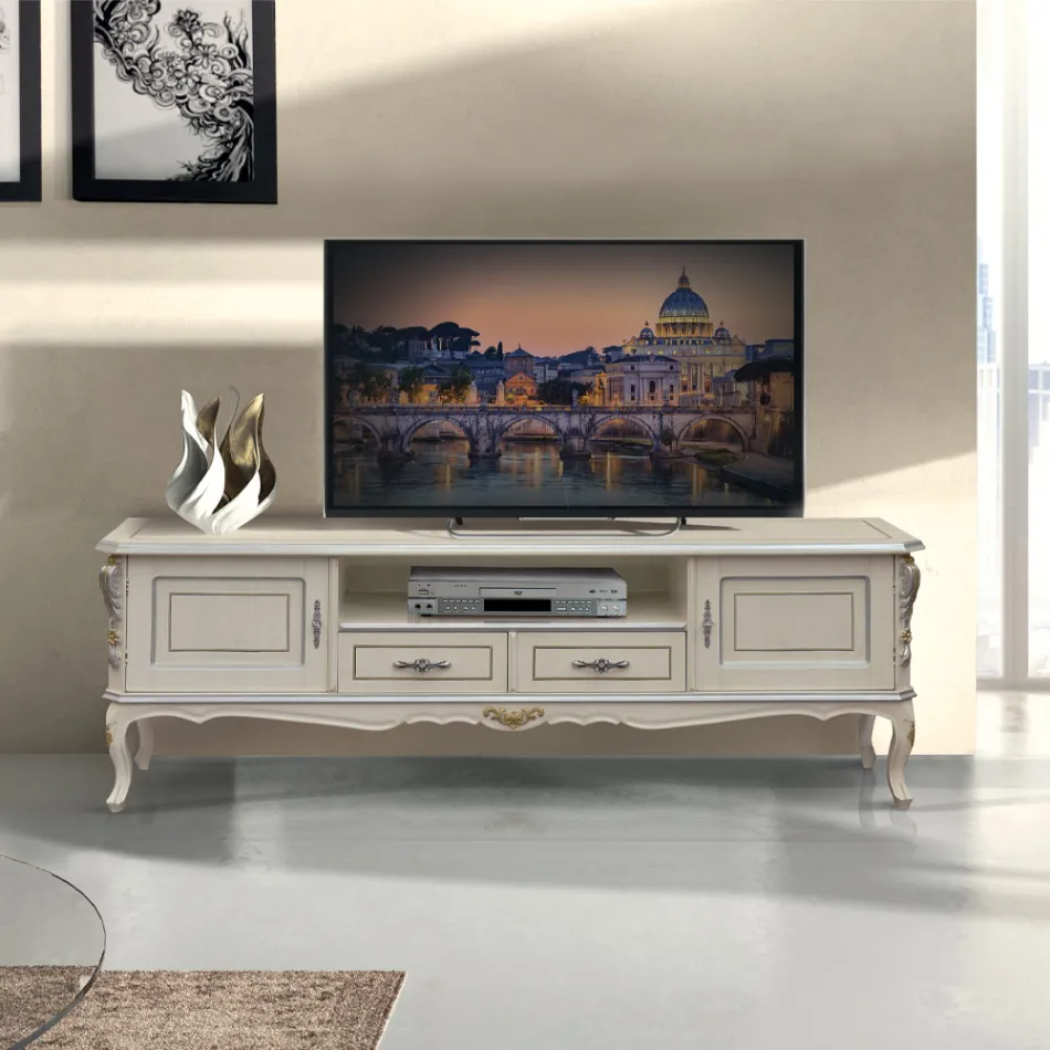 Meuble TV de luxe en bois blanc et argenté Made in Italy - Cheverny Viadurini