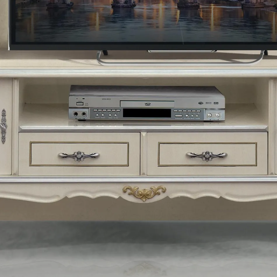Meuble TV de luxe en bois blanc et argenté Made in Italy - Cheverny Viadurini