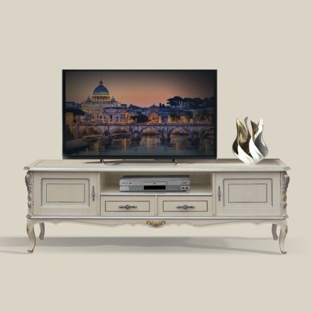 Meuble TV de luxe en bois blanc et argenté Made in Italy - Cheverny Viadurini