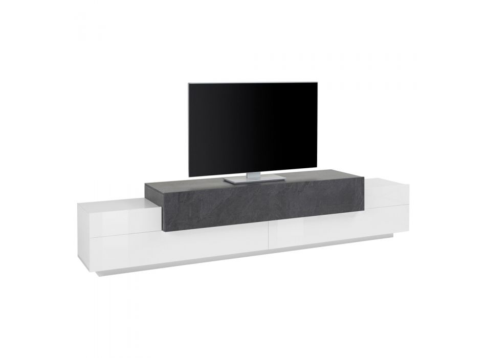 Meuble TV en bois blanc et érable, ciment ou anthracite - Therese Viadurini