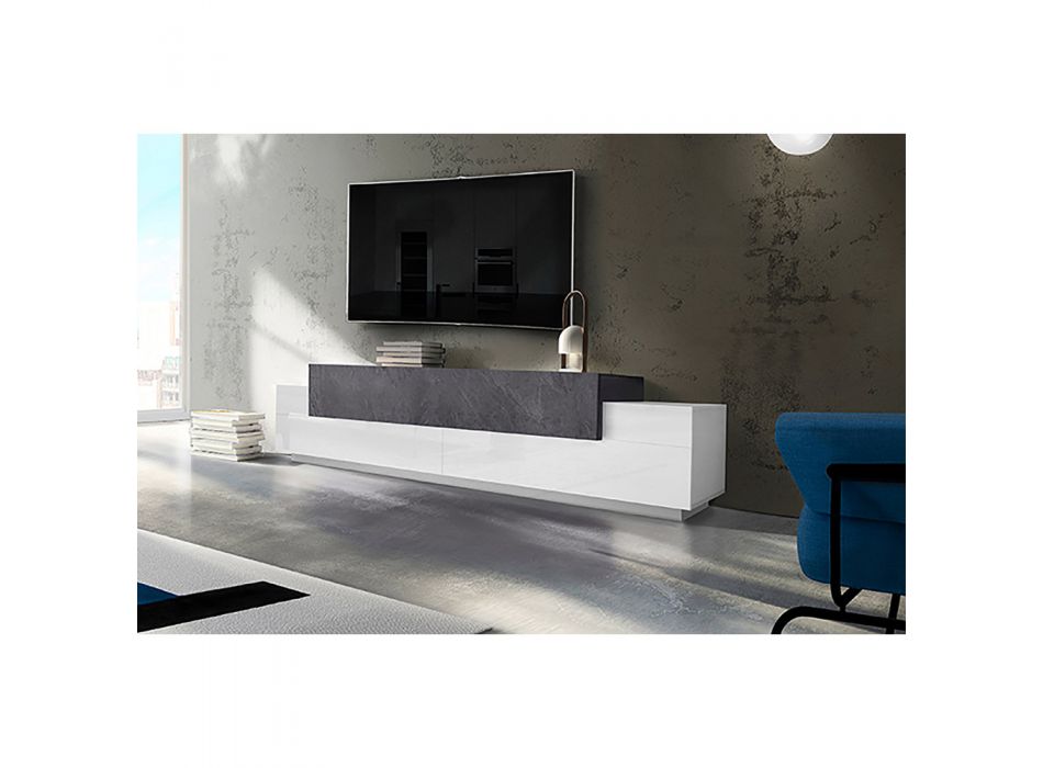 Meuble TV en bois blanc et érable, ciment ou anthracite - Therese Viadurini