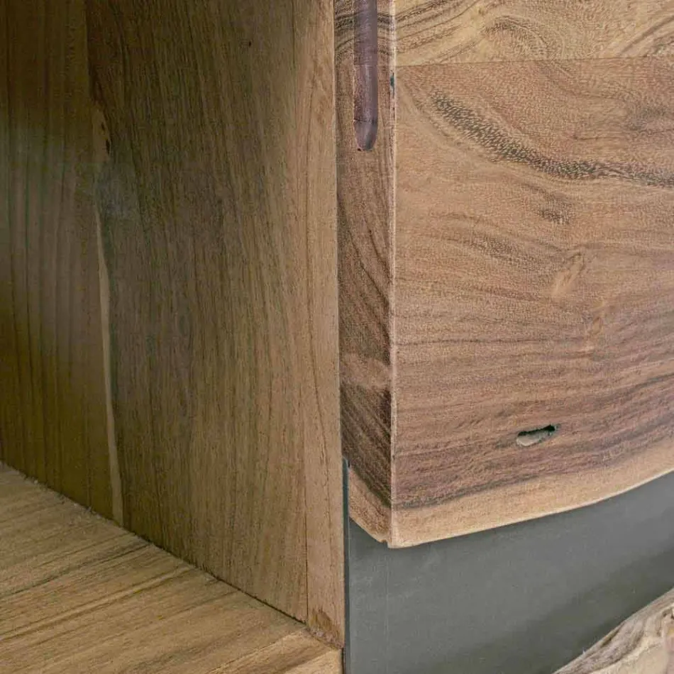 Meuble TV Homemotion en manguier avec inserts métalliques - Sonia Viadurini