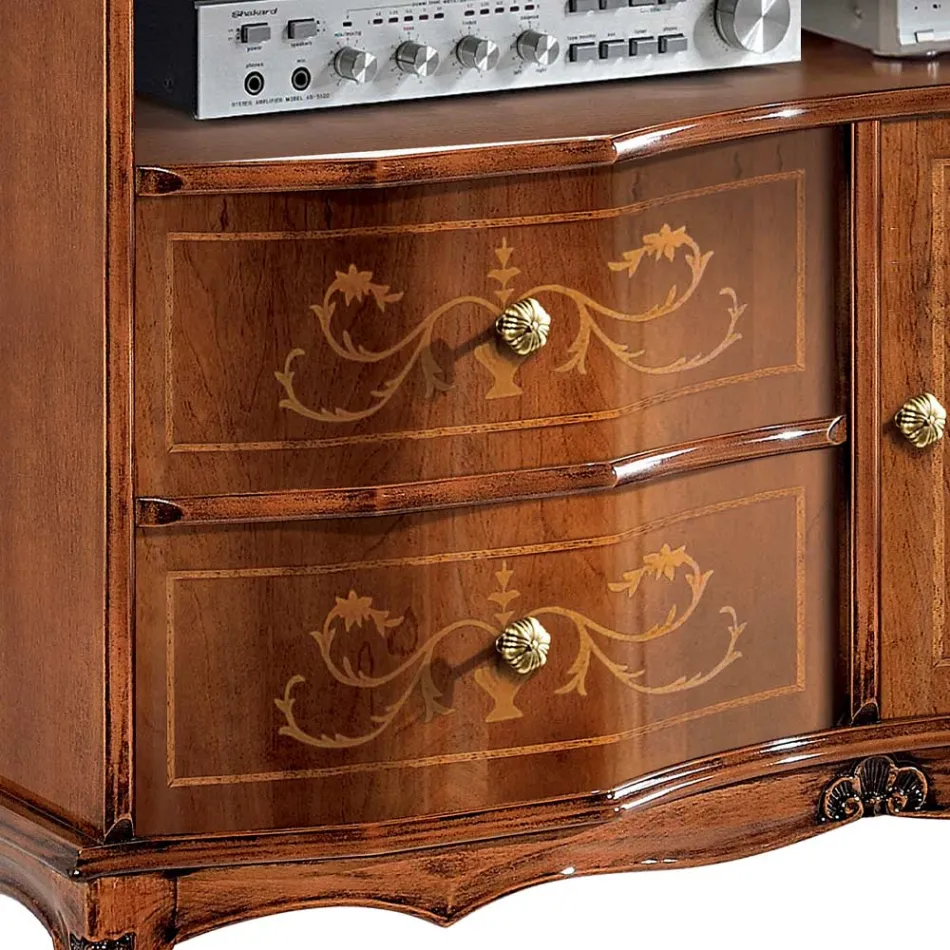 Meuble TV en noyer de style classique fabriqué en Italie - Élégant Viadurini