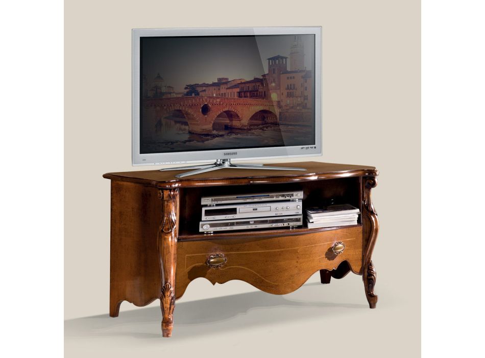 Meuble TV en noyer Bassano avec tiroir Made in Italy - Commodo Viadurini