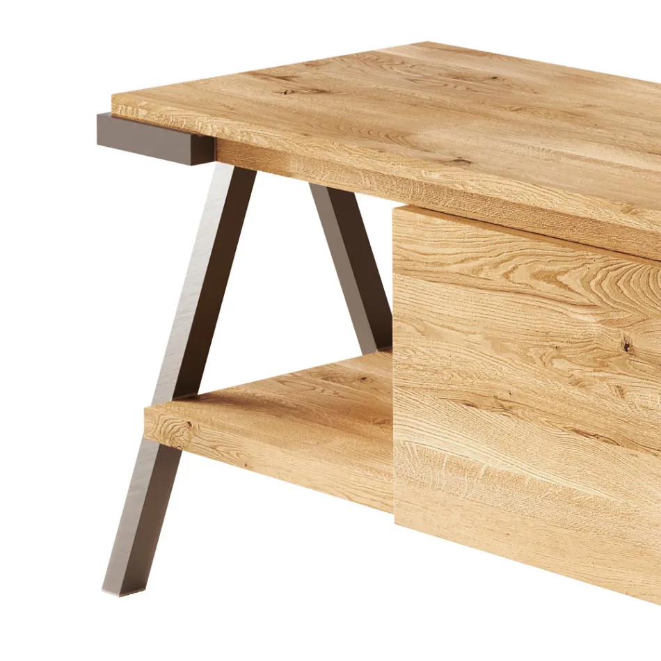 Meuble TV en bois de chêne noué et métal Made in Italy - Jennifer Viadurini