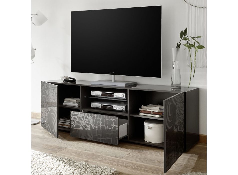 Meuble TV en bois sérigraphié avec tiroir Made in Italy - Brielle Viadurini