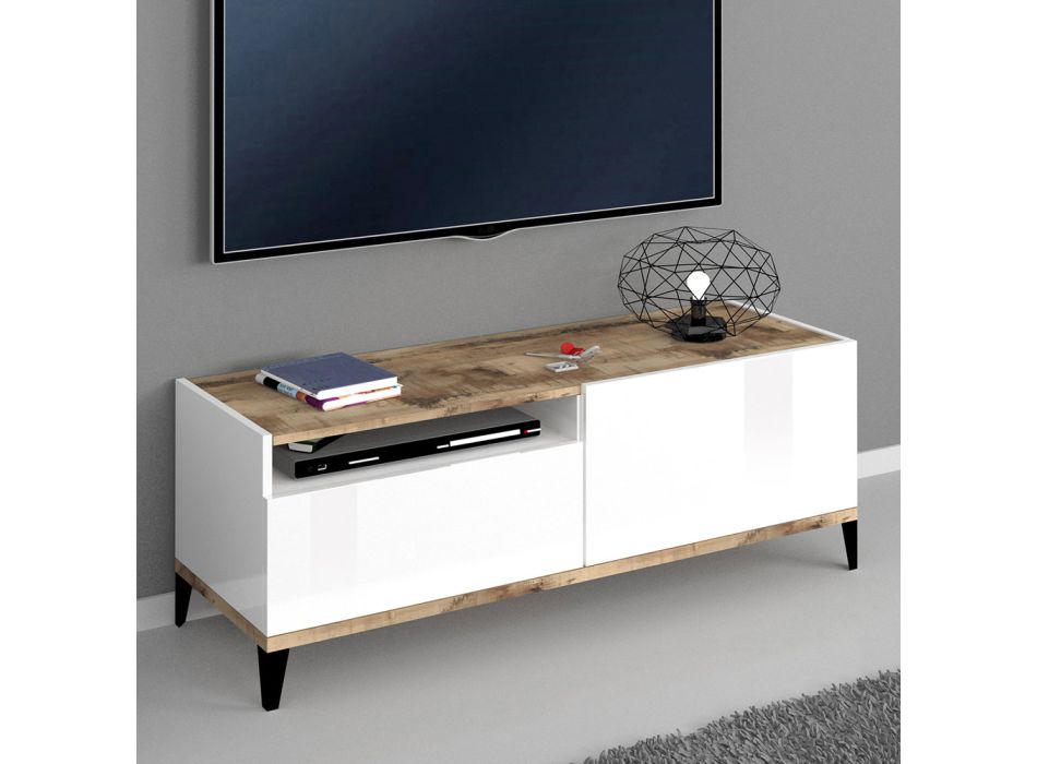 Meuble TV en mélaminé avec compartiment et tiroir Made in Italy - Florentino Viadurini