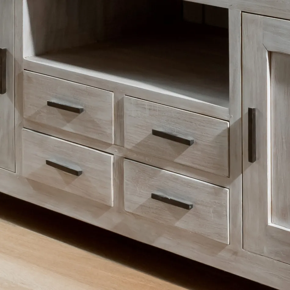 Meuble TV Kendo en teck massif avec 2 portes et 4 tiroirs Viadurini