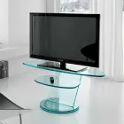 Meuble TV en verre avec base pivotante et étagère 2 dimensions - Salemme Viadurini
