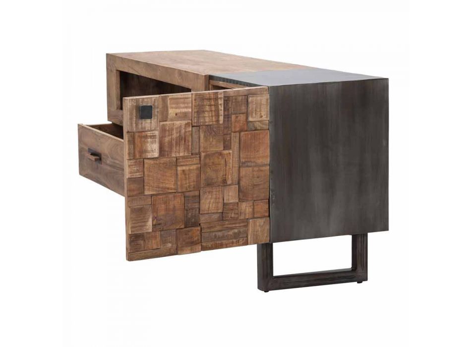 Meuble TV moderne en fer et bois d'acacia avec tiroir et porte - Deanna Viadurini