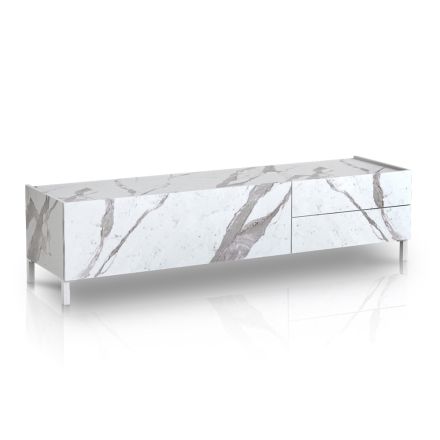 Meuble TV recouvert de mélamine finition marbre fabriqué en Italie - Zinc Viadurini