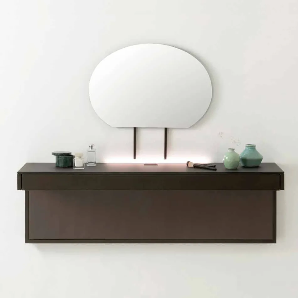 Meuble TV suspendu avec plateau en cristal satiné fabriqué en Italie - Americio Viadurini