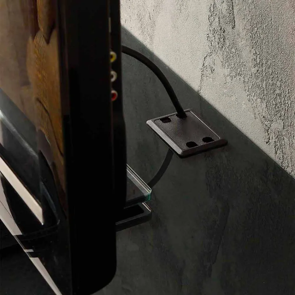 Meuble TV suspendu avec plateau en cristal satiné fabriqué en Italie - Americio Viadurini